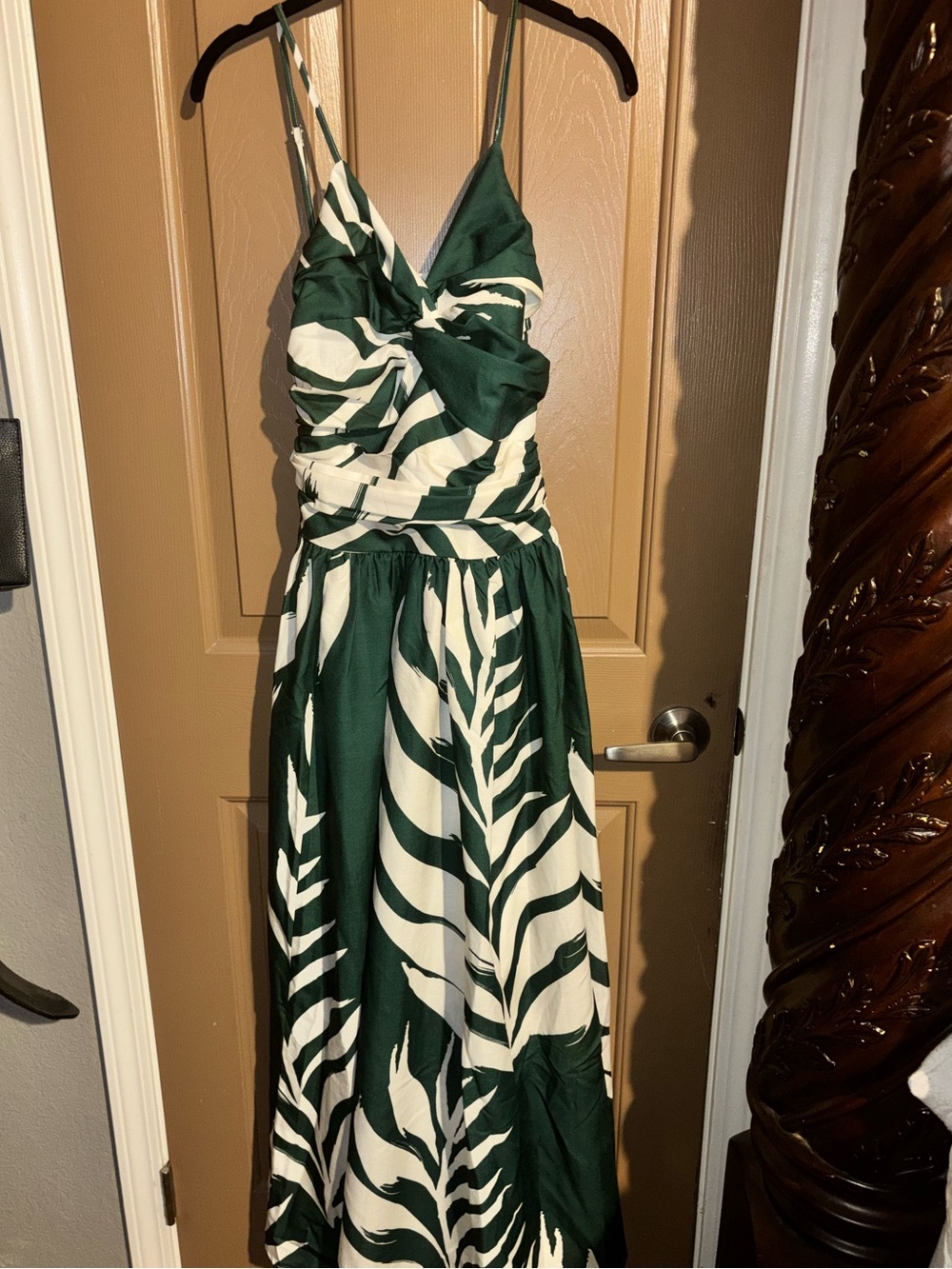 Fashion Nova Green and Cream Strappy Twist Maxi Dress